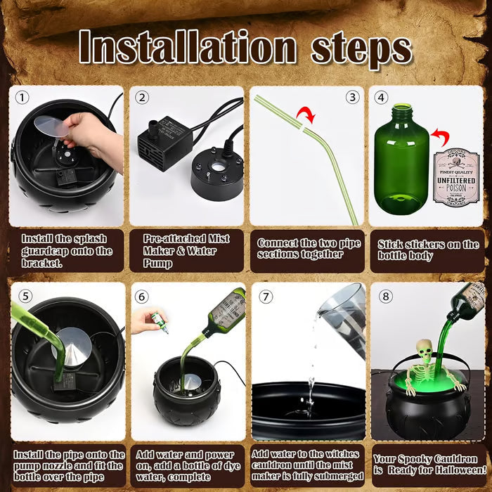 Cauldron With Magic Floating Potion Bottles & Diffuser - Halloween Decorations