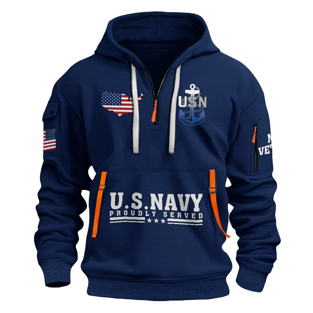 Navy Honor Courage Commitment Quarter Zip Hoodie