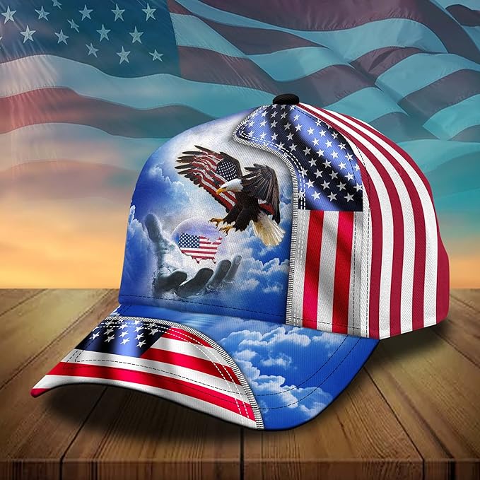 3D Printed, One Nation Under God Baseball Cap, American Eagle Hat for USA Patriots, Unique Design Hat