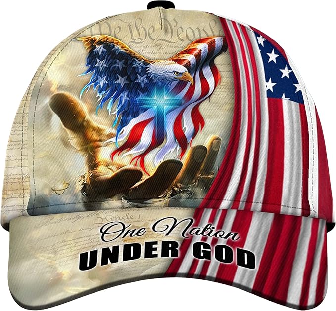 3D Printed, One Nation Under God Baseball Cap, American Eagle Hat for USA Patriots, Unique Design Hat (Style 2)