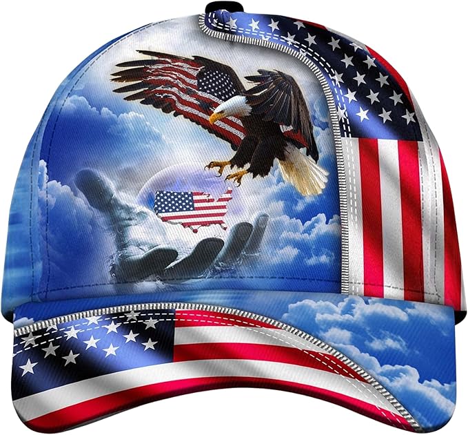 3D Printed, One Nation Under God Baseball Cap, American Eagle Hat for USA Patriots, Unique Design Hat