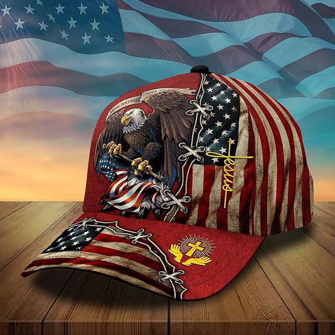 3D Printed, One Nation Under God Baseball Cap, American Eagle Hat for USA Patriots, Unique Design Hat (Style 4)