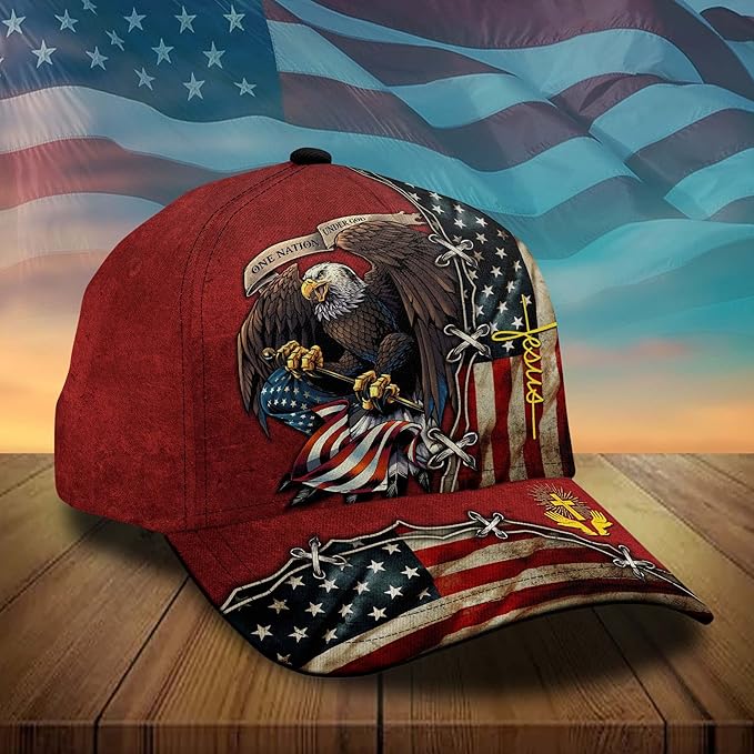3D Printed, One Nation Under God Baseball Cap, American Eagle Hat for USA Patriots, Unique Design Hat (Style 4)