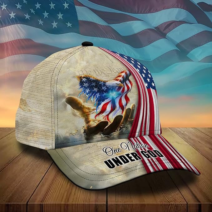 3D Printed, One Nation Under God Baseball Cap, American Eagle Hat for USA Patriots, Unique Design Hat (Style 2)