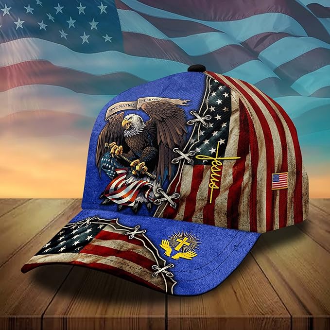 3D Printed, One Nation Under God Baseball Cap, American Eagle Hat for USA Patriots, Unique Design Hat (Style 3)