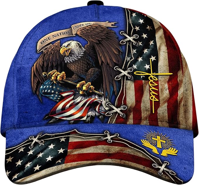 3D Printed, One Nation Under God Baseball Cap, American Eagle Hat for USA Patriots, Unique Design Hat (Style 3)
