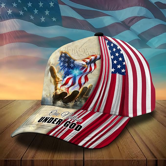 3D Printed, One Nation Under God Baseball Cap, American Eagle Hat for USA Patriots, Unique Design Hat (Style 2)