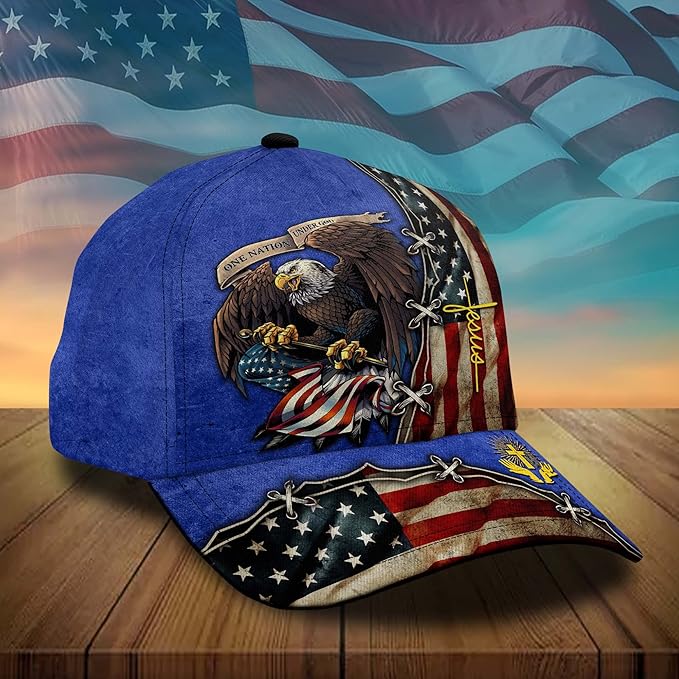 3D Printed, One Nation Under God Baseball Cap, American Eagle Hat for USA Patriots, Unique Design Hat (Style 3)