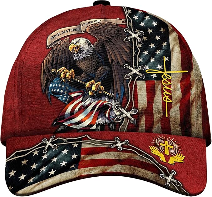 3D Printed, One Nation Under God Baseball Cap, American Eagle Hat for USA Patriots, Unique Design Hat (Style 4)