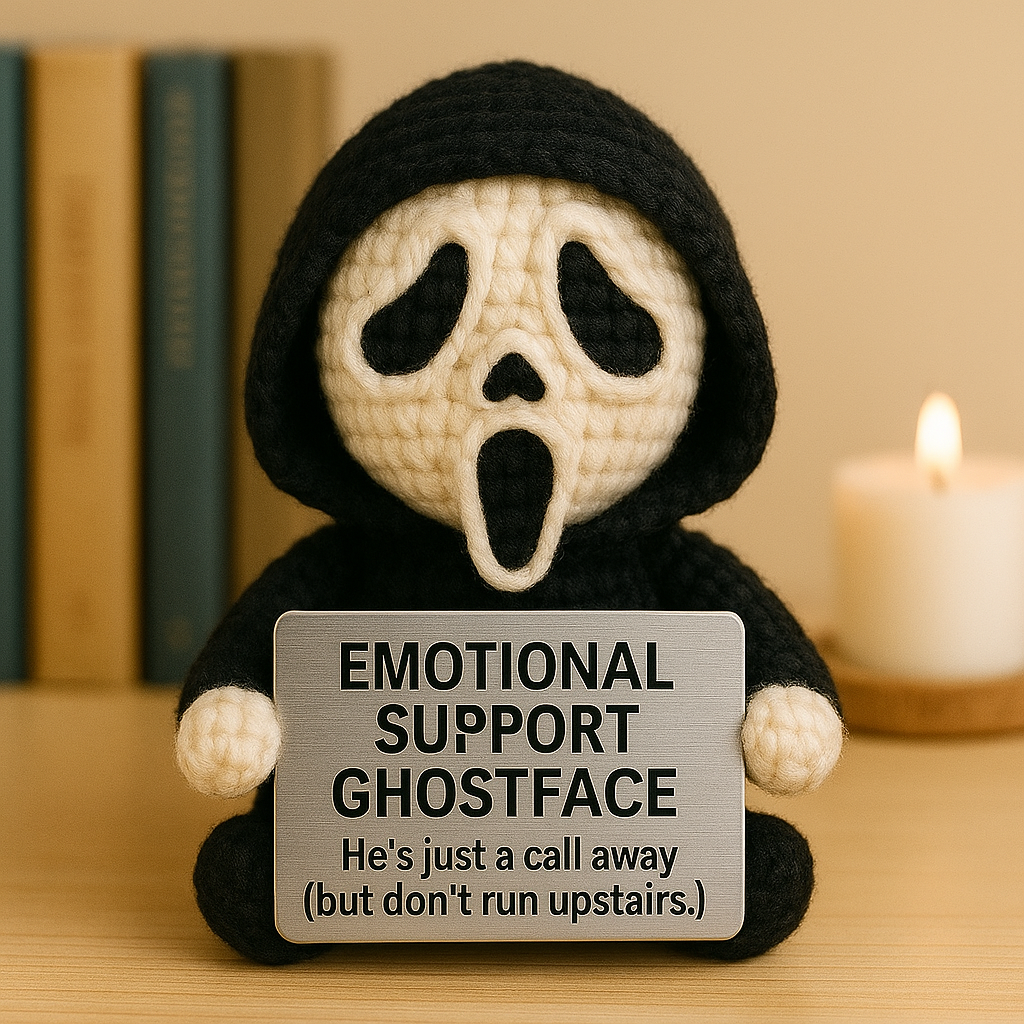 Emotional Support Horror Crochet Dolls – Mini Squad 4-Pack (Beetlejuice, Ghostface, Pennywise, Frankenstein)