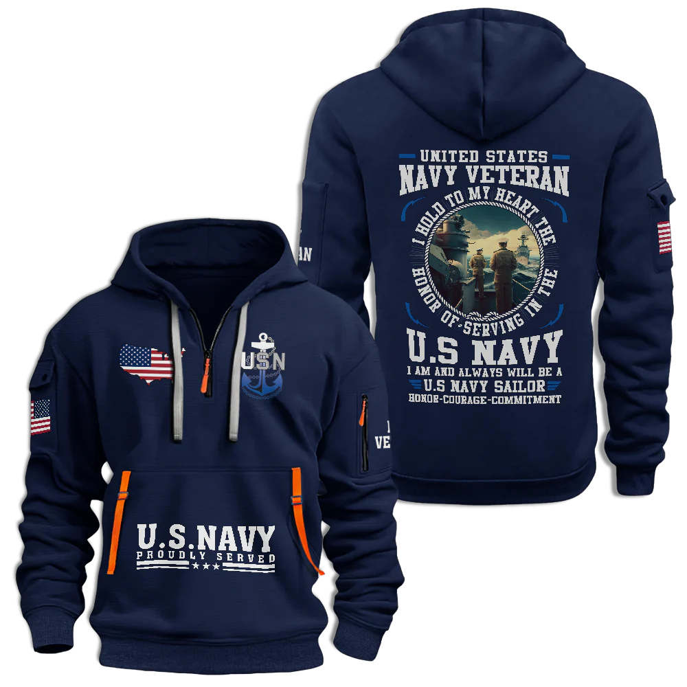 Navy Honor Courage Commitment Quarter Zip Hoodie
