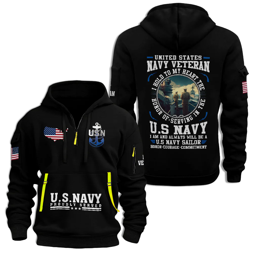 Navy Honor Courage Commitment Quarter Zip Hoodie