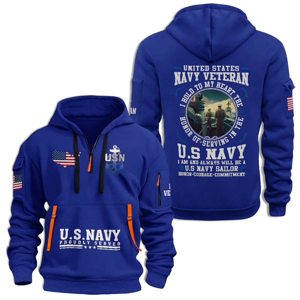 Navy Honor Courage Commitment Quarter Zip Hoodie