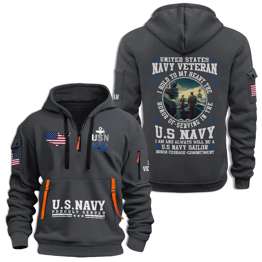Navy Honor Courage Commitment Quarter Zip Hoodie