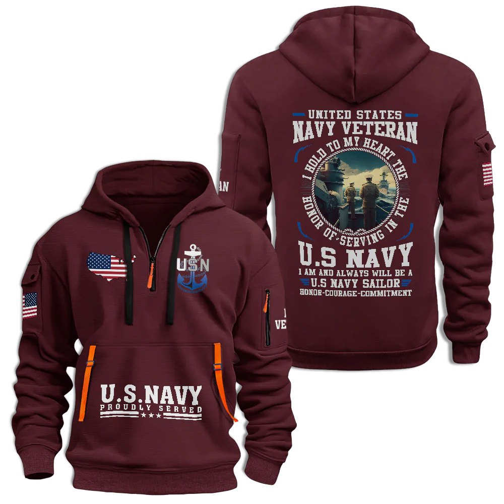 Navy Honor Courage Commitment Quarter Zip Hoodie
