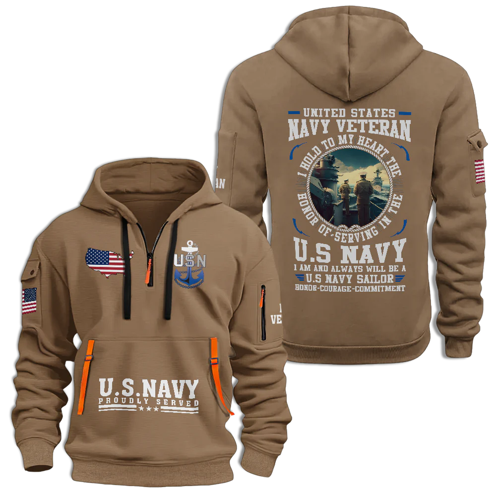 Navy Honor Courage Commitment Quarter Zip Hoodie