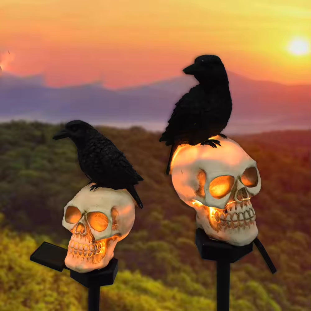 Crow Skull Head Solar Light For Garden Ground Courtyard Outdoor Waterproof Resin Pumpkin Lamp Lantern Halloween Decoration Lamp