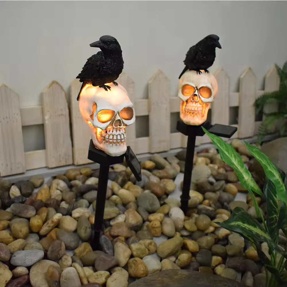 Crow Skull Head Solar Light For Garden Ground Courtyard Outdoor Waterproof Resin Pumpkin Lamp Lantern Halloween Decoration Lamp