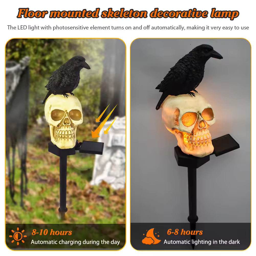 Crow Skull Head Solar Light For Garden Ground Courtyard Outdoor Waterproof Resin Pumpkin Lamp Lantern Halloween Decoration Lamp