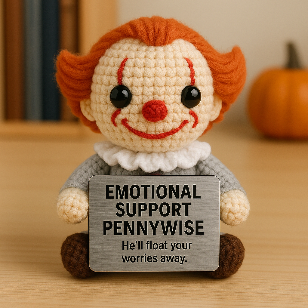 Emotional Support Pennywise Crochet Doll – Cute Handmade Horror Plush Gift