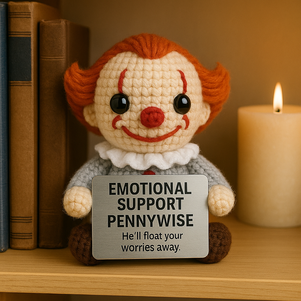 Emotional Support Pennywise Crochet Doll – Cute Handmade Horror Plush Gift