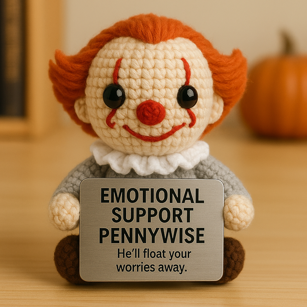 Emotional Support Pennywise Crochet Doll – Cute Handmade Horror Plush Gift