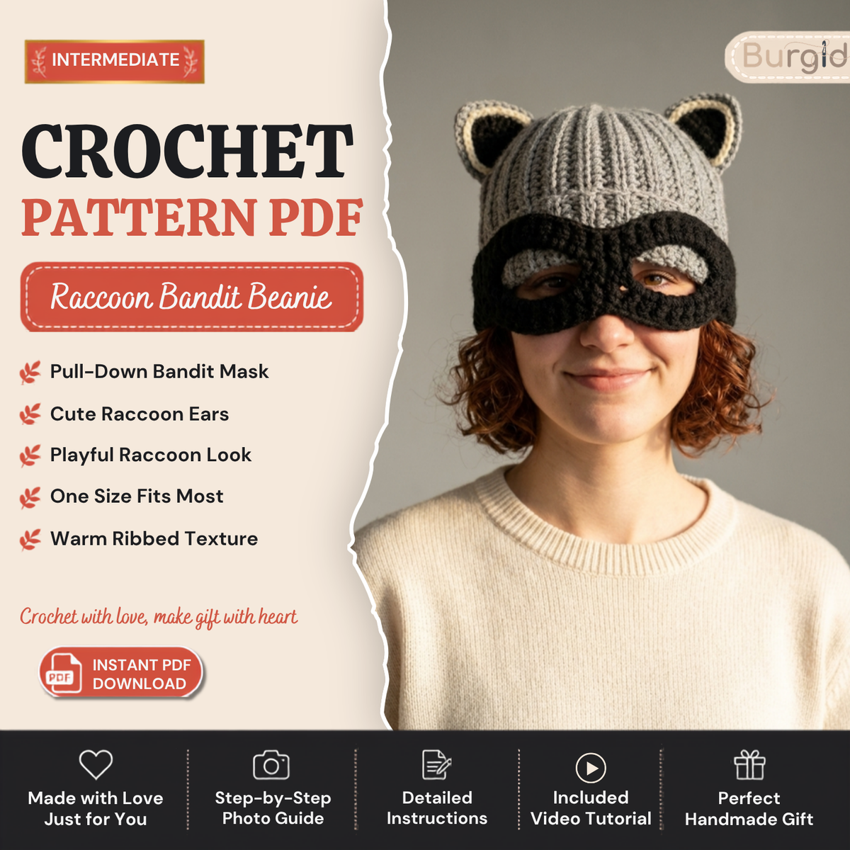 Raccoon Bandit Beanie crochet pattern thumbnail
