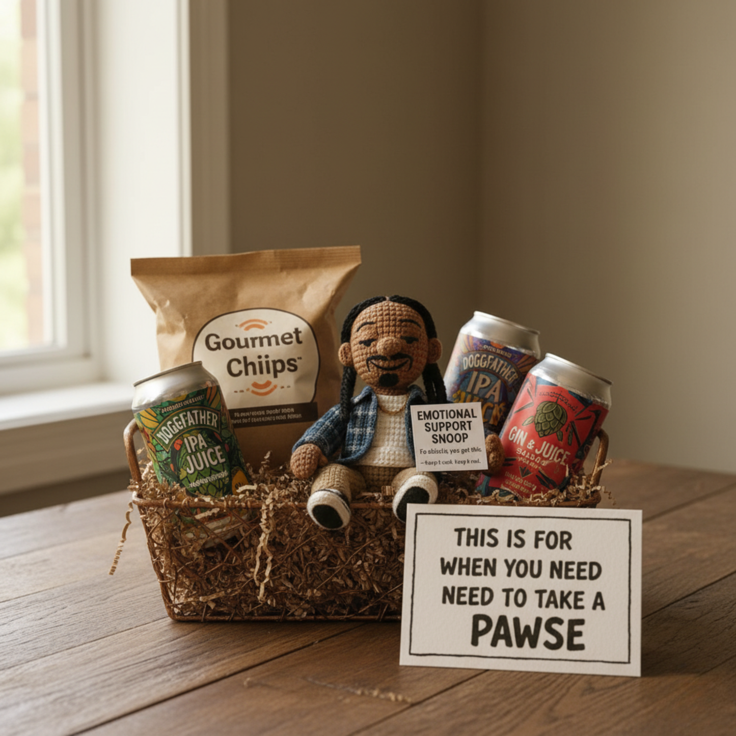 Emotional Support Snoop Dogg Crochet Doll, Funny Hip-Hop Amigurumi Plush Gift for Stress Relief & Home Decor