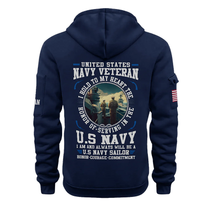 Navy Honor Courage Commitment Quarter Zip Hoodie