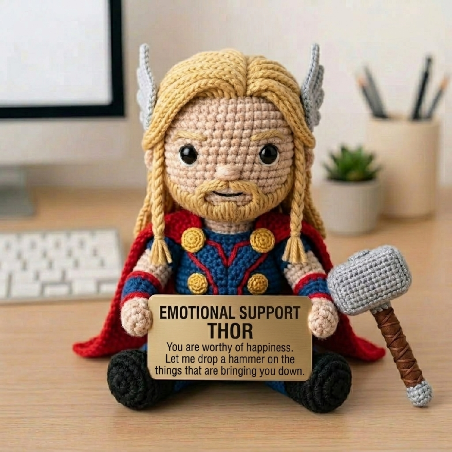 Emotional Support Thor Crochet Doll - message card