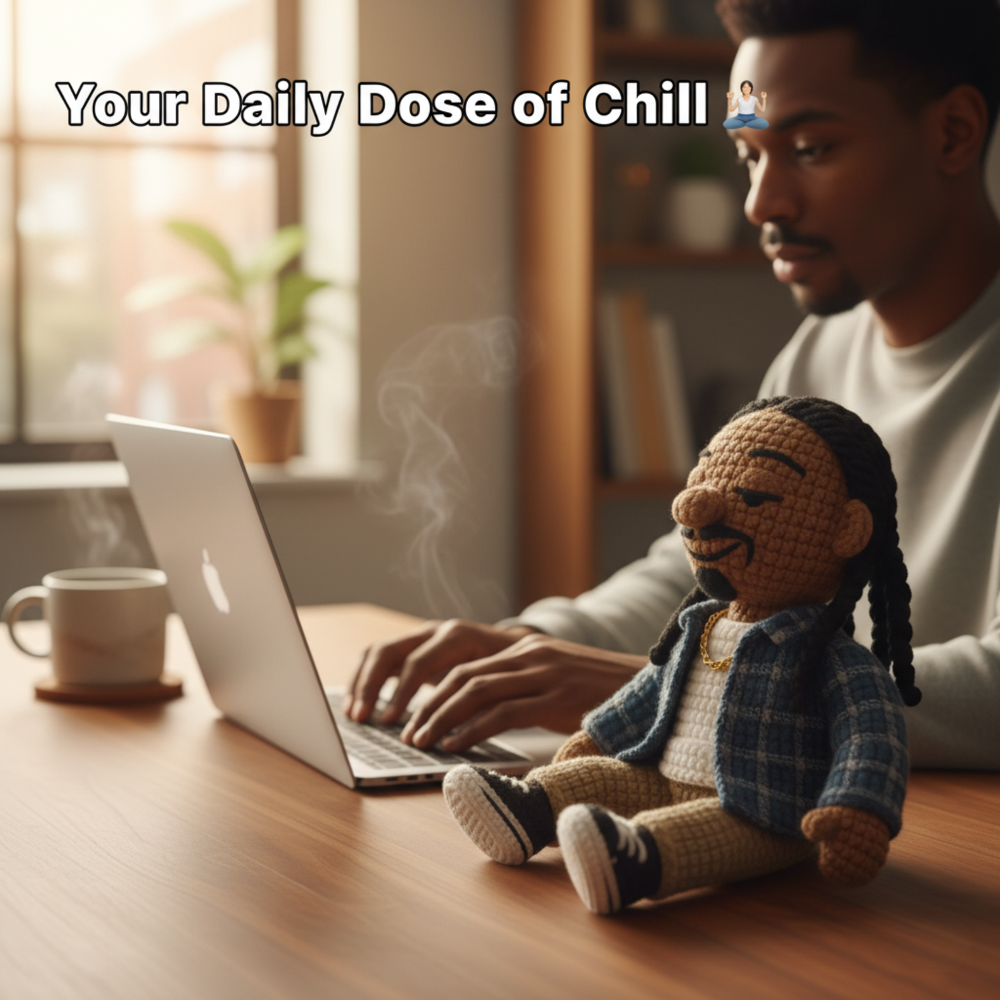 Emotional Support Snoop Dogg Crochet Doll, Funny Hip-Hop Amigurumi Plush Gift for Stress Relief & Home Decor