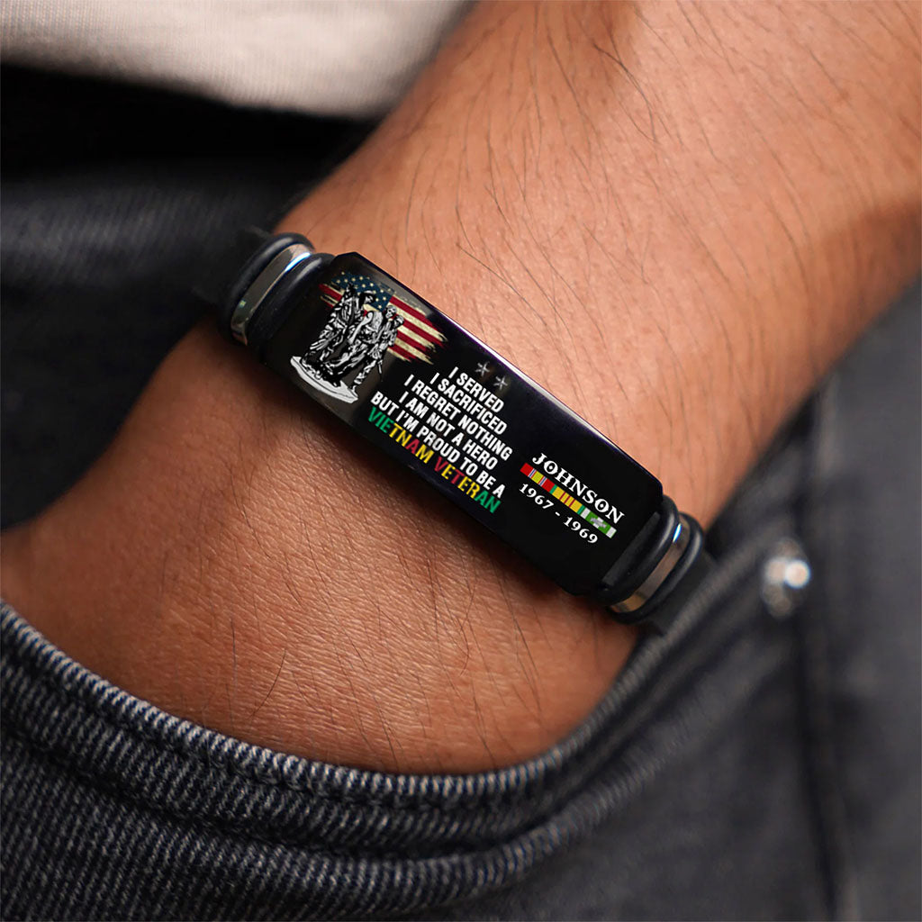 Personalized Vietnam Veteran Bracelet, I Served I Sacrificed I Regret Nothing I’m Not A Hero But I’m Proud To Be A Vietnam Veteran Bracelet