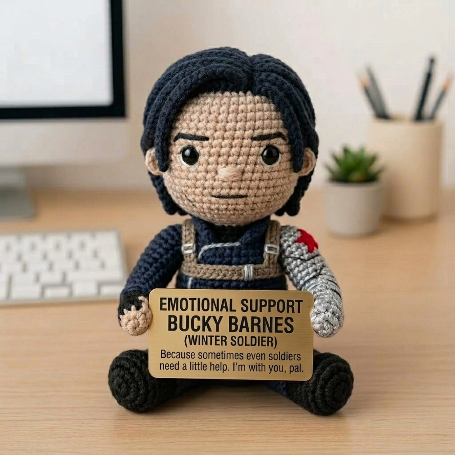 Emotional Support Bucky Barnes Crochet Doll - message card