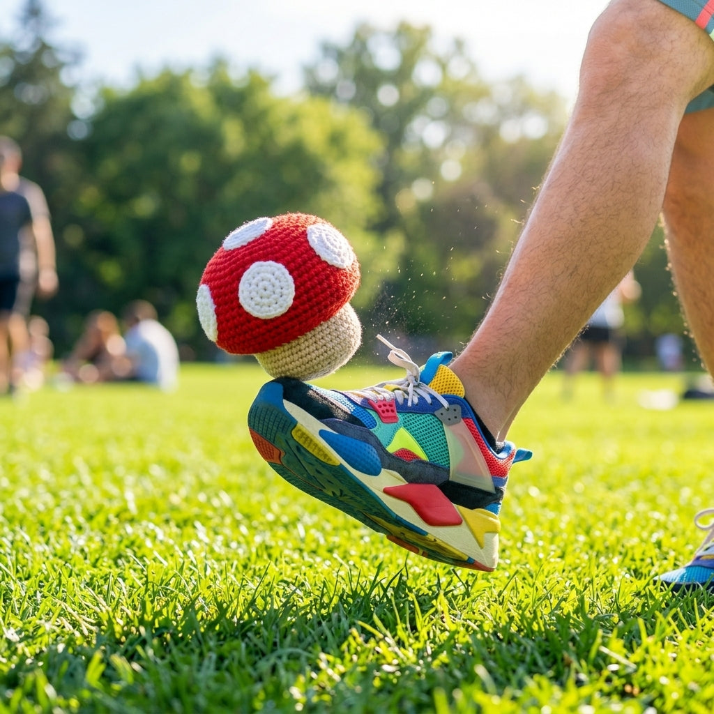 BURGID™ Mario Mushroom Crochet Footbag, Retro Gaming Inspired Hacky Sack