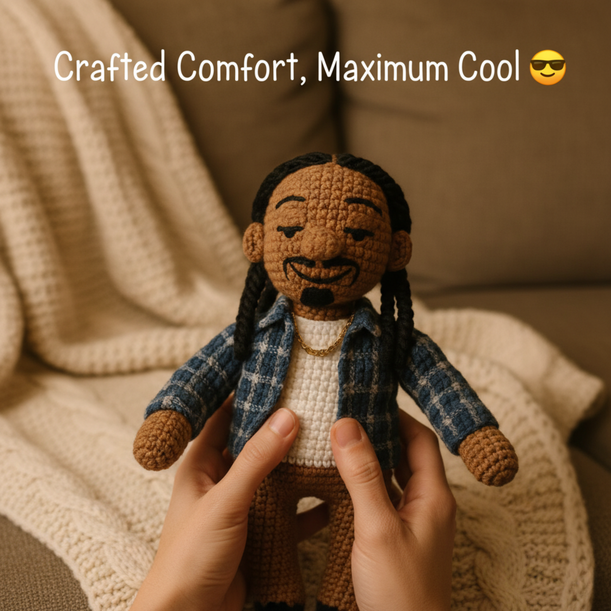 Emotional Support Snoop Dogg Crochet Doll, Funny Hip-Hop Amigurumi Plush Gift for Stress Relief & Home Decor