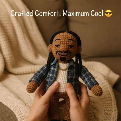 Emotional Support Snoop Dogg Crochet Doll, Funny Hip-Hop Amigurumi Plush Gift for Stress Relief & Home Decor