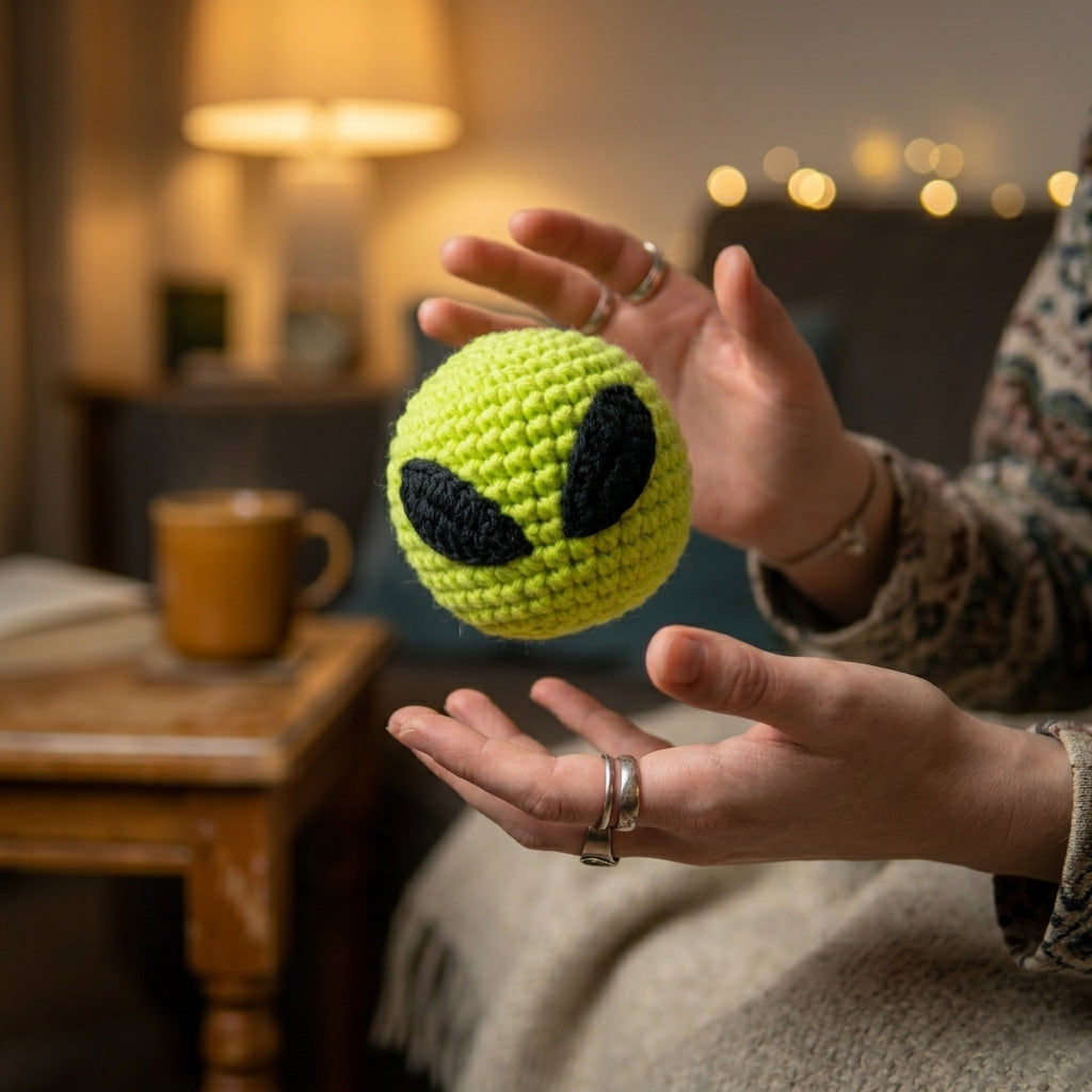 Handmade Alien Hacky Sack - Premium Crochet Footbag for Freestyle & Desk Decor