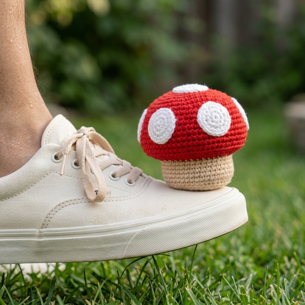 BURGID™ Mario Mushroom Crochet Footbag, Retro Gaming Inspired Hacky Sack