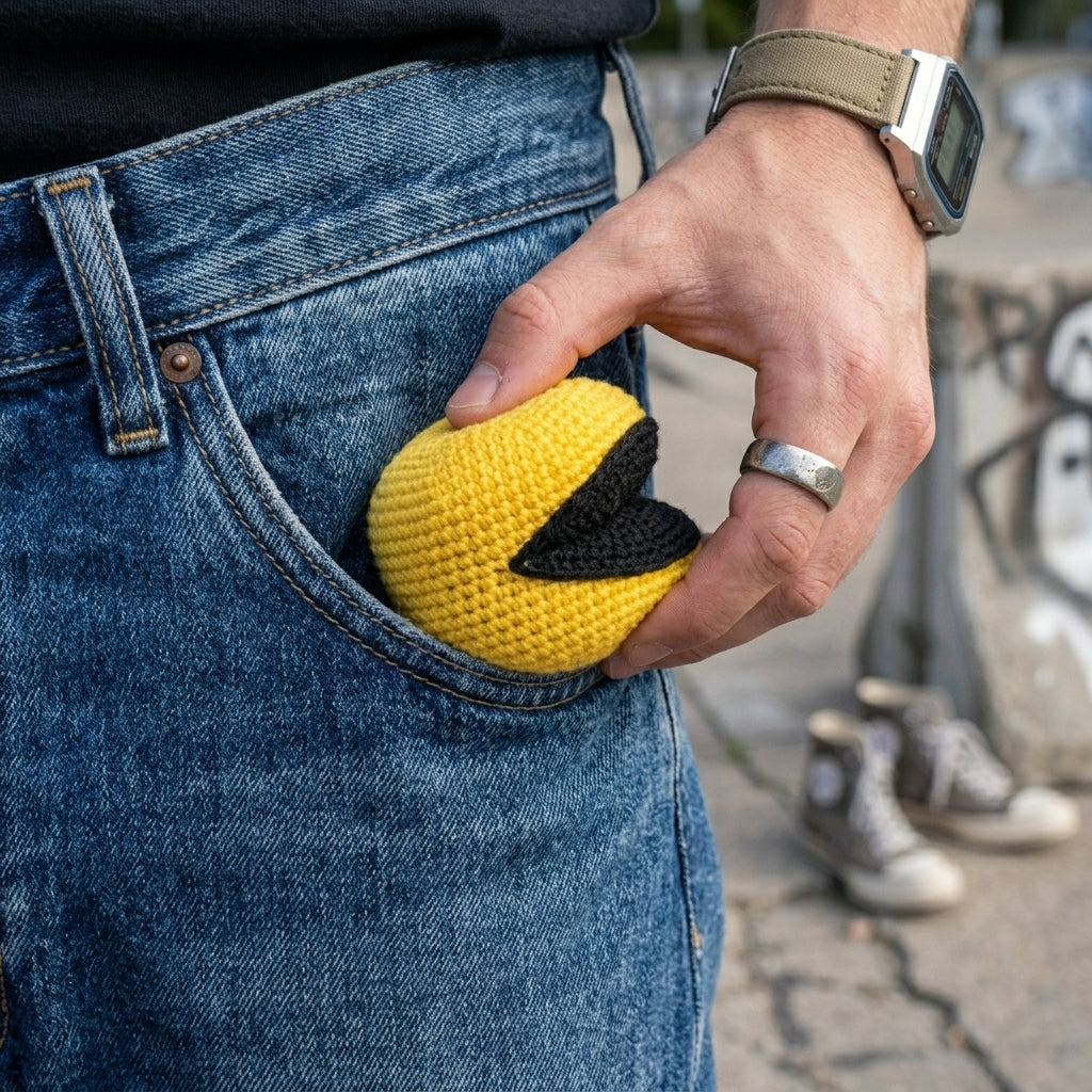 BURGID™ Pac-Man Crochet Footbag, Retro Arcade Inspired Hacky Sack