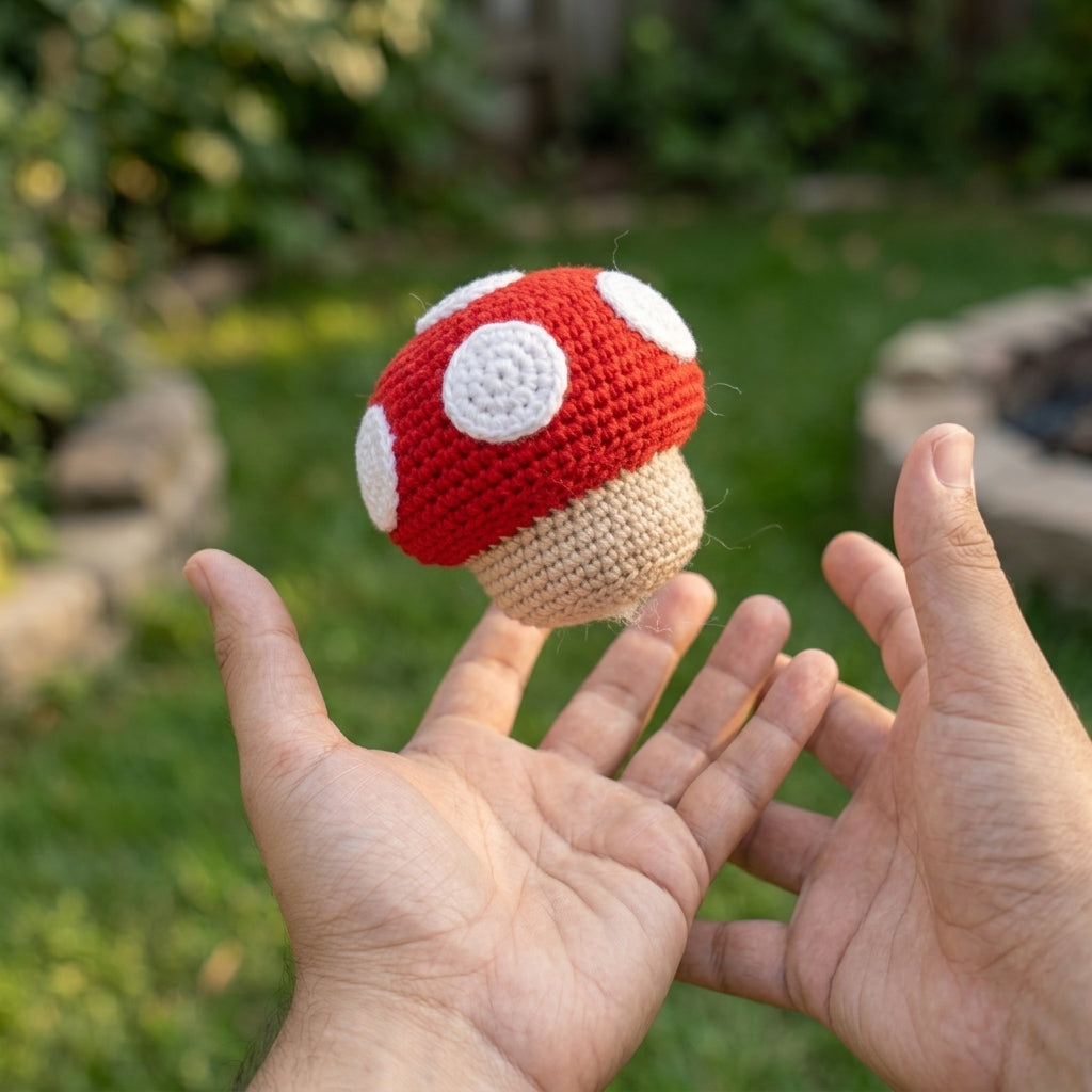 BURGID™ Mario Mushroom Crochet Footbag, Retro Gaming Inspired Hacky Sack