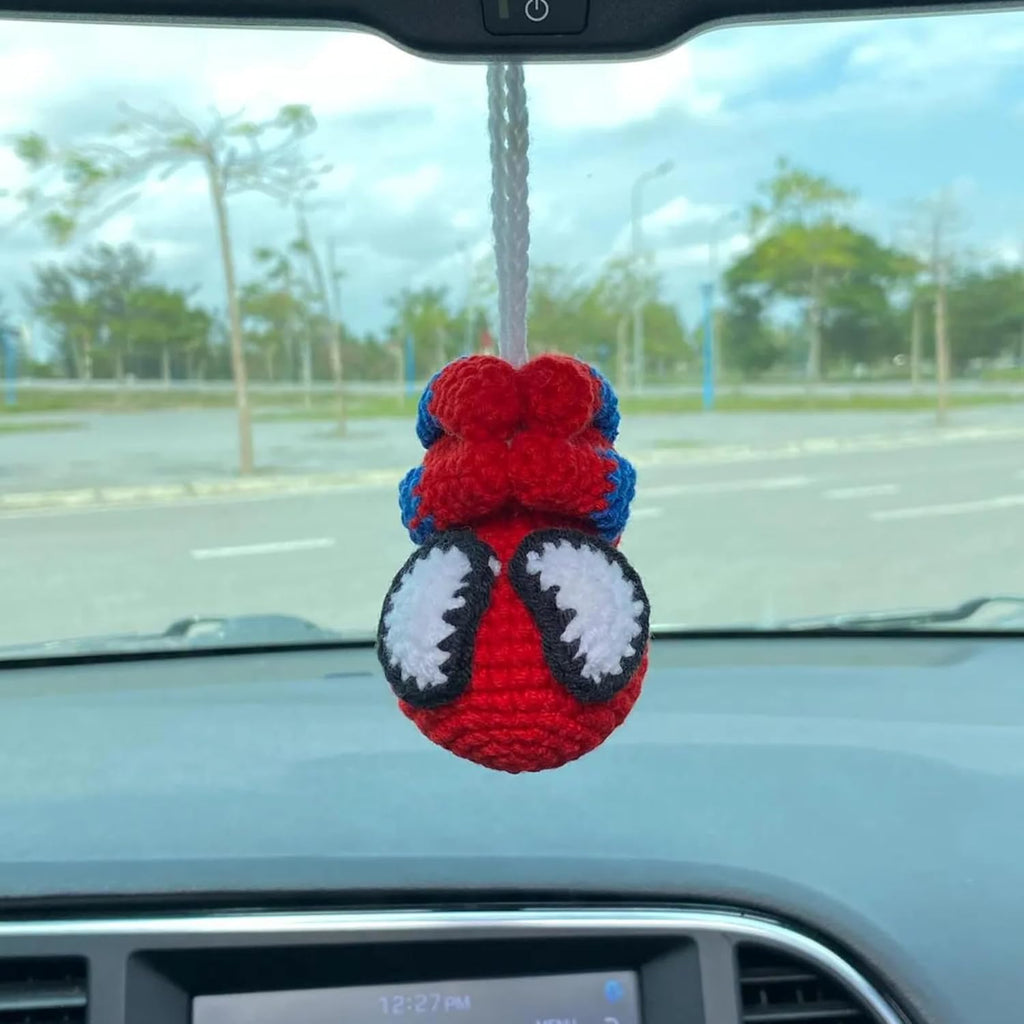 Spiderman Crochet Car Hanging Ornament, Handmade Amigurumi Car Charm