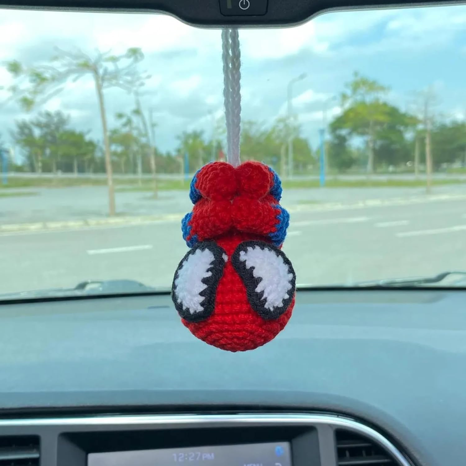Spiderman Crochet Car Hanging Ornament, Handmade Amigurumi Car Charm