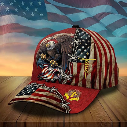 3D Printed, One Nation Under God Baseball Cap, American Eagle Hat for USA Patriots, Unique Design Hat (Style 4)