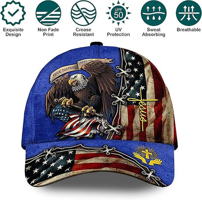 3D Printed, One Nation Under God Baseball Cap, American Eagle Hat for USA Patriots, Unique Design Hat (Style 3)