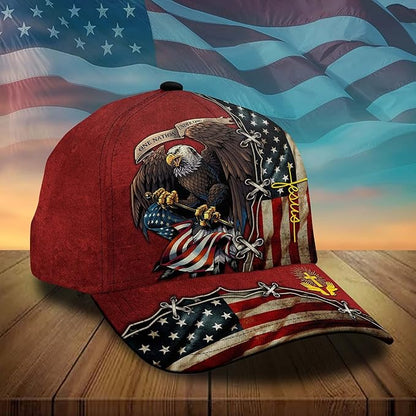 3D Printed, One Nation Under God Baseball Cap, American Eagle Hat for USA Patriots, Unique Design Hat (Style 4)