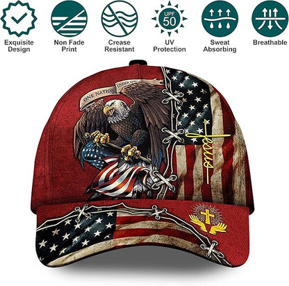 3D Printed, One Nation Under God Baseball Cap, American Eagle Hat for USA Patriots, Unique Design Hat (Style 4)
