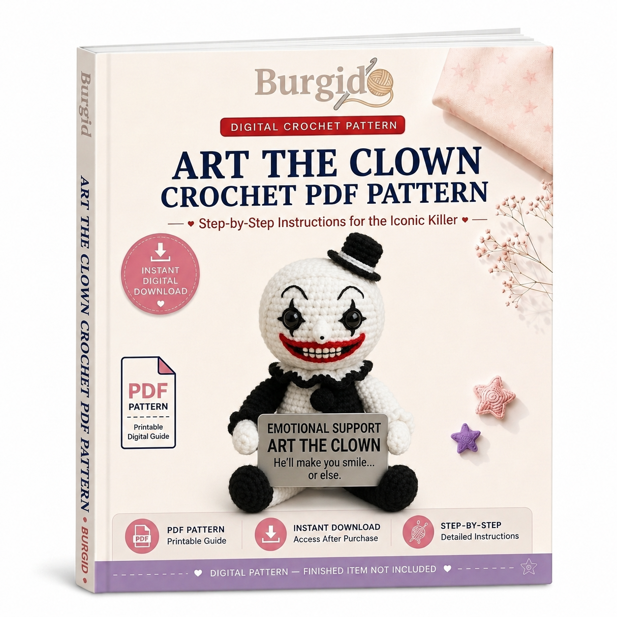 Art the Clown Crochet Pattern, Emotional Support Amigurumi PDF Pattern