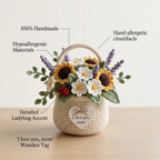 Sunflower & Daisy Crochet Flower Basket - Handmade Floral Decor Gift