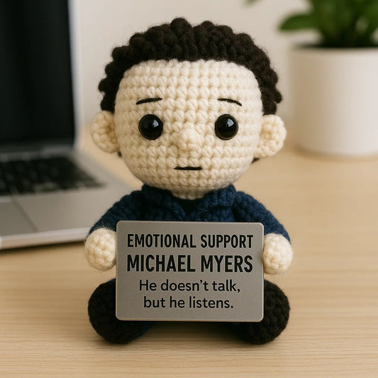 Emotional Support Michael Myers Amigurumi Crochet Doll – Funny Horror Plush for Halloween & Collectors