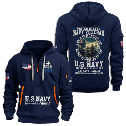 Navy Honor Courage Commitment Quarter Zip Hoodie